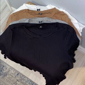 SHEIN Black and Tan Ribbed Ruffled T-Shirts